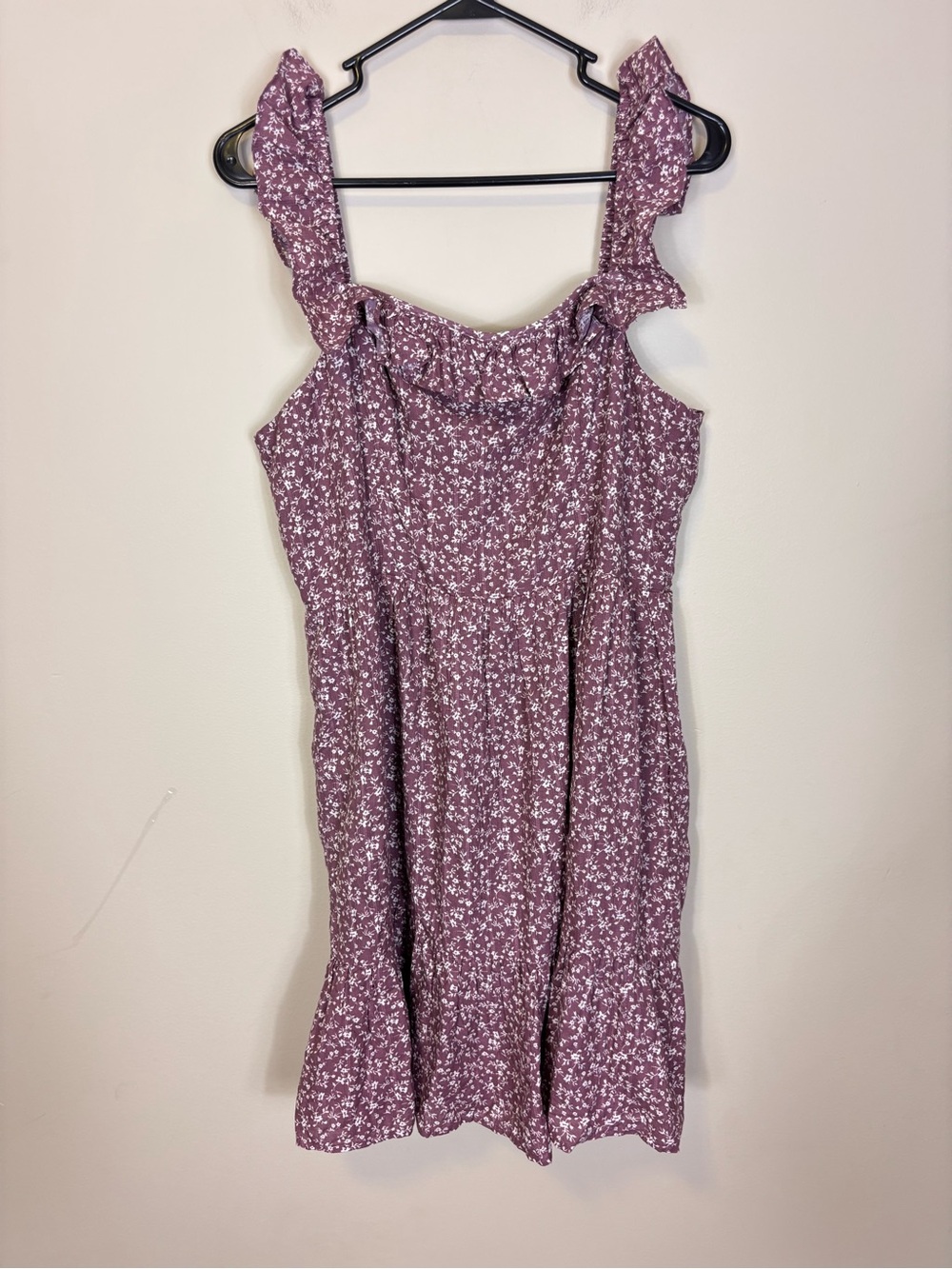 New American Eagle Outfitters Mauve-Purple Floral Ruffle-Strap Mini Dress XL